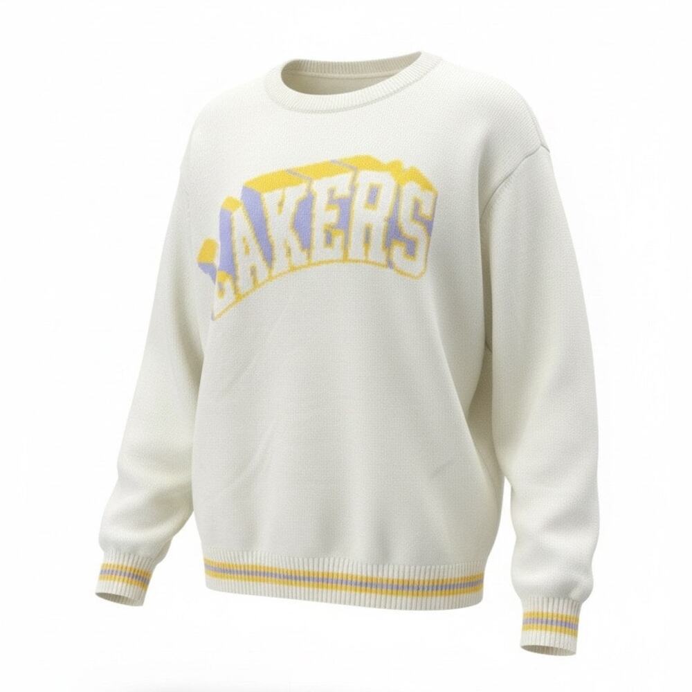 The Wild Collective Lakers NBA Cotton Sweater Size XL NWT White Yellow Purple